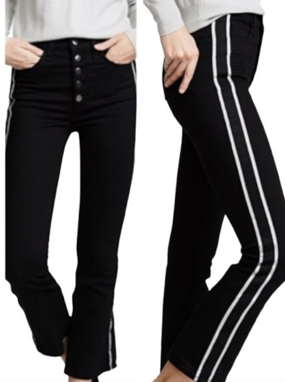 Veronica Beard Carolyn 10" Baby Boot Tuxedo Stripe Jeans Black Size 25 High Rise